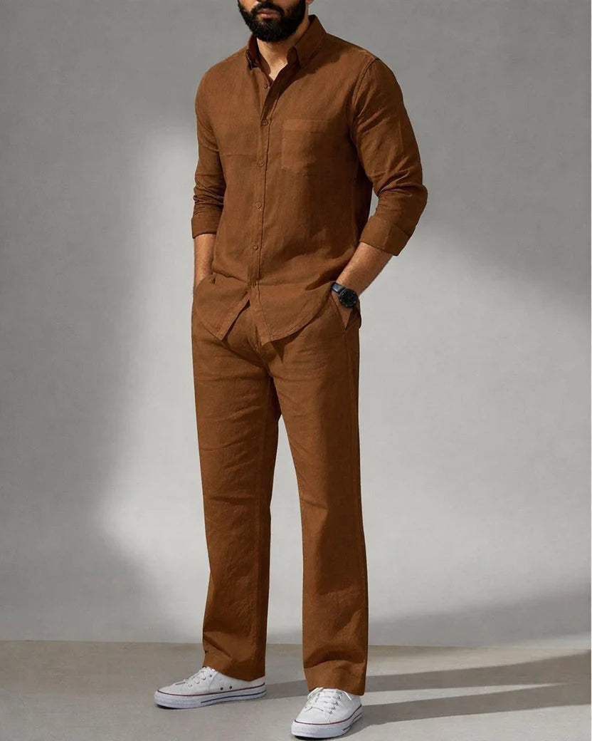 Premium Breathable Shirt & Bottom Set Of Linen, Luxury Pastels Color And Style