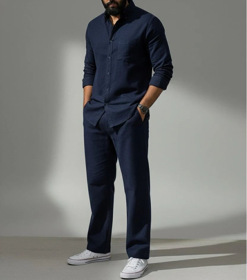 Premium Breathable Shirt & Bottom Set Of Linen, Luxury Pastels Color And Style