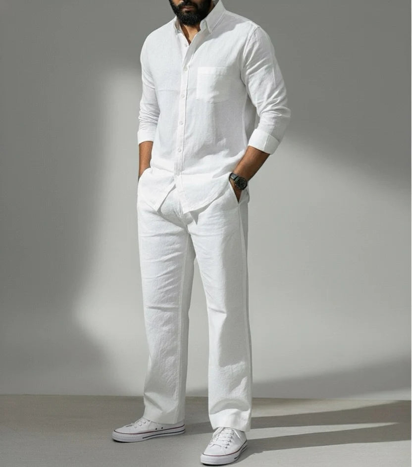 Premium Breathable Shirt & Bottom Set Of Linen, Luxury Pastels Color And Style