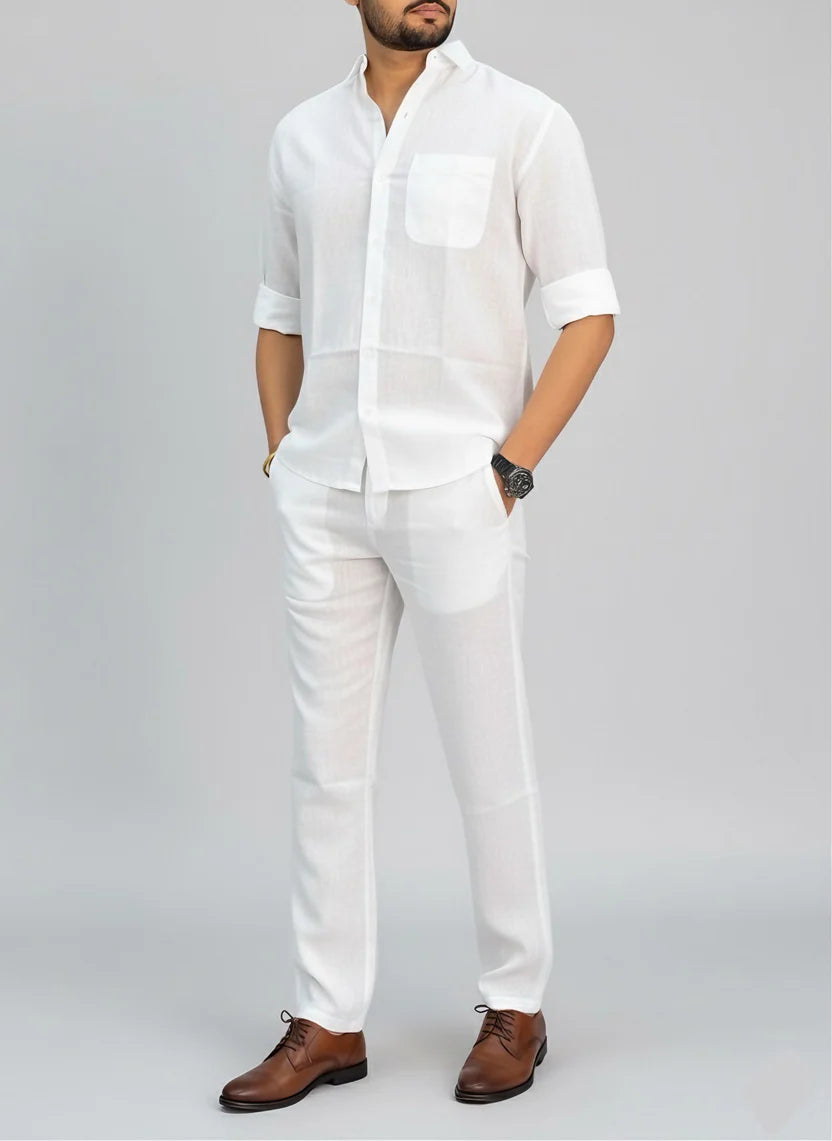 Premium Breathable Shirt & Bottom Set Of Linen, Luxury Pastels Color And Style