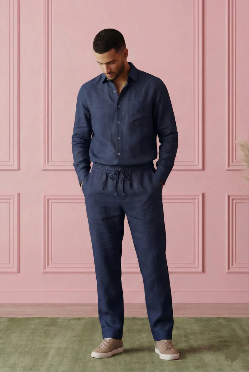 Premium Breathable Shirt & Bottom Set Of Linen, Luxury Pastels Color And Style