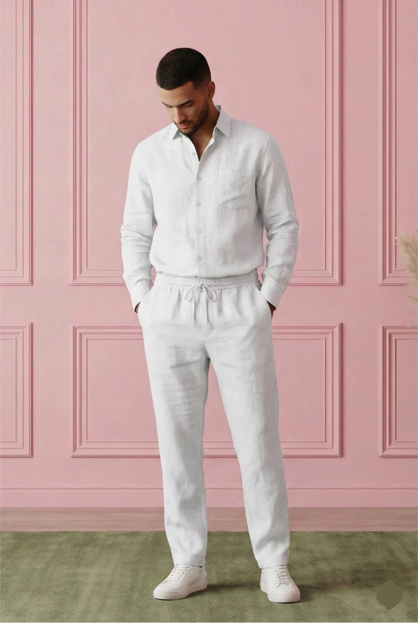 Premium Breathable Shirt & Bottom Set Of Linen, Luxury Pastels Color And Style