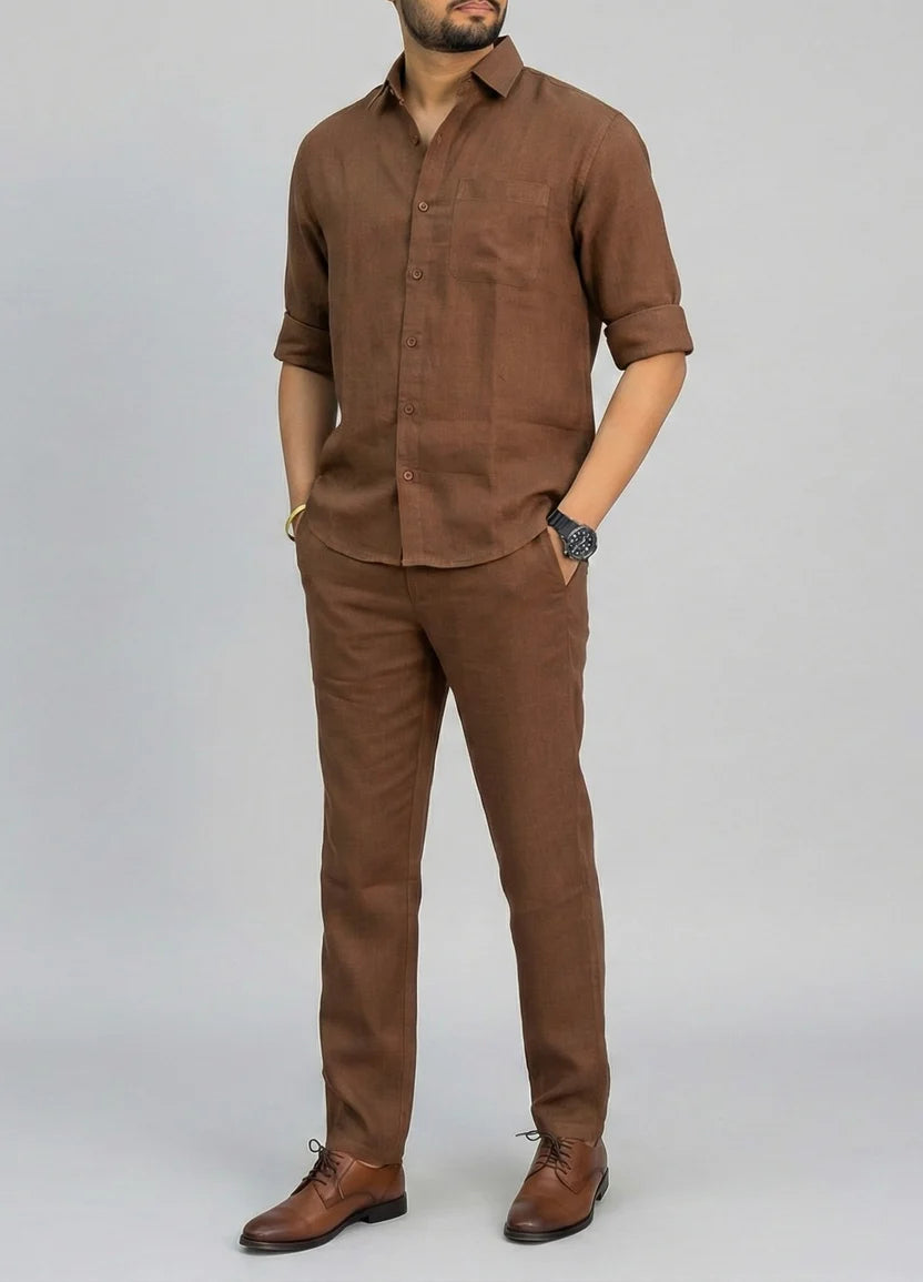 Premium Breathable Shirt & Bottom Set Of Linen, Luxury Pastels Color And Style