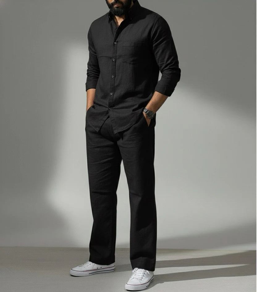 Premium Breathable Shirt & Bottom Set Of Linen, Luxury Pastels Color And Style