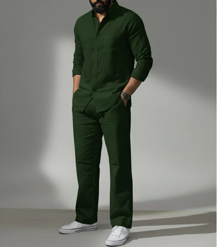 Premium Breathable Shirt & Bottom Set Of Linen, Luxury Pastels Color And Style