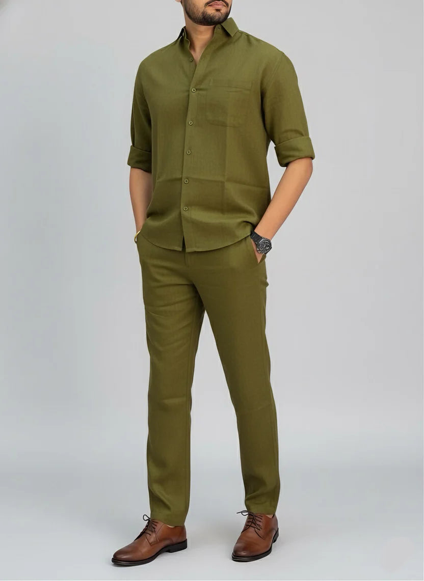 Premium Breathable Shirt & Bottom Set Of Linen, Luxury Pastels Color And Style